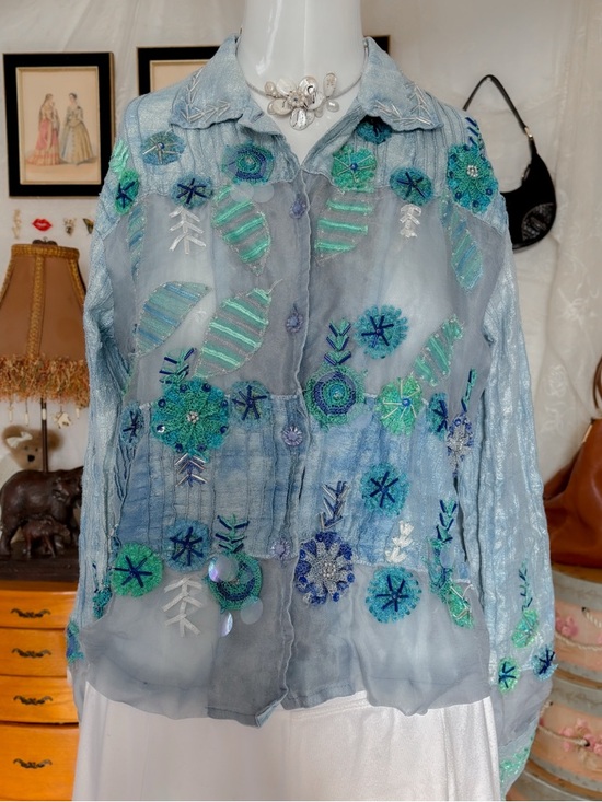Patchington Tops - Whimsy fairy mermaid vintage girly silk beaded sequin embroidered blouse